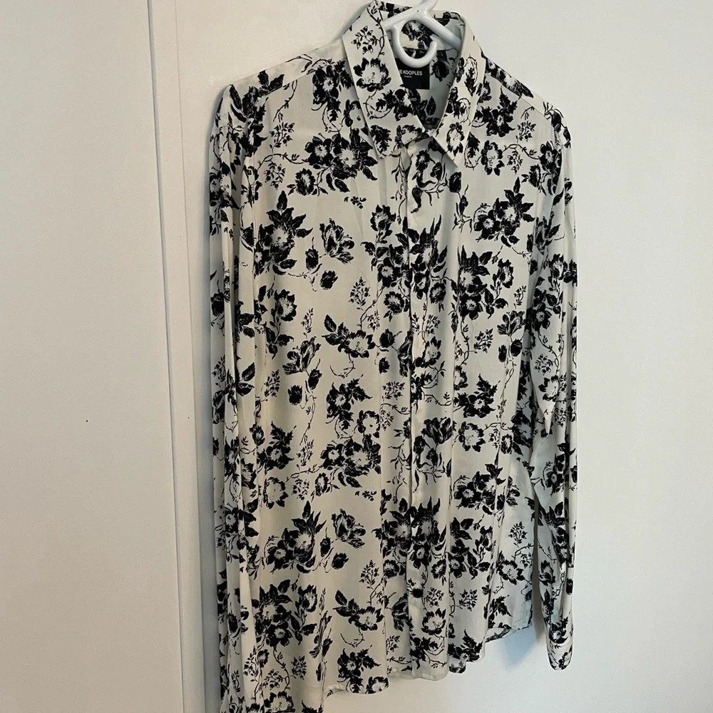 The Kooples Long Sleeve Black and White Floral Print Shirt - Picture 4 of 10